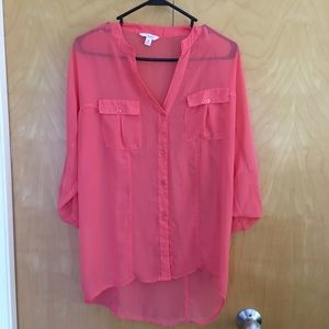 Candies sheer blouse. Coral. 3/4 sleeve. Medium